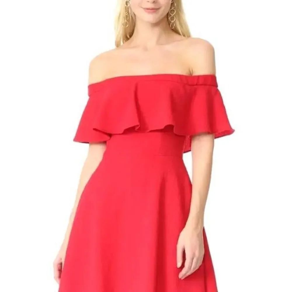 Black Halo Penelope Off Shoulder Ruffle Dress in red sz 2